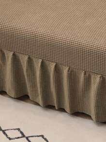 1pc Plain Ruffled Sofa Bed Slipcover, Polyester Fiber Armless Sofa Cover, Simple And Modern, Suitable For All Seasons - Camel - View 4