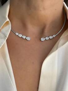 Stonefans Fashion Nhiều vòng cổ kim loại đính đá hình giọt nước cho phụ nữ Vòng cổ hở đơn giản Torques - Bạc - Xem 1