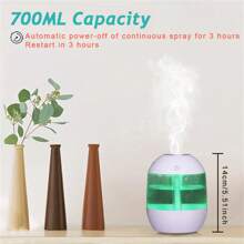 1 件装静音 700ML 台式加湿器，带彩色夜灯 - 持续喷雾，USB 供电，适用于卧室和各种房间类型，卧室加湿器，雾量大，安静的氛围 - 白色 - 查看 13