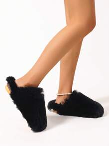 Men And Women's Fuzzy Scuff Slippers Memory Foam Winter House Slippers Bedroom Shoes Scuff Indoor Warm Slip On Soft Comfy Memory Foam Non-Slip Indoor House Shoes Faux Fur Slip Ons Faux Fur Slip Ons, Fluffy House Slippers For Women With Non-Slip Sole, Soft Plush Indoor Slippers - màu đen - Xem 4
