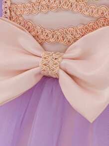 Baby Girls' Purple Puff Sleeve Embroidery Mesh Luxurious Princess Dress, Suitable For Party