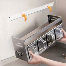 1pc Wall-Mounted Spice Rack Organizer - Rust Resistant, No Drill Installation, Includes Spice Box And Jar, Ideal For Kitchen Storage, Spice Jars - 灰色 - 查看 6
