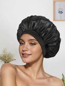 1 款纯色宽松缎面睡帽，柔软女士睡帽