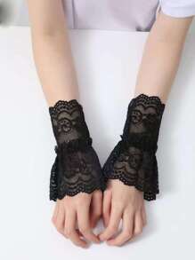 5/3/1 双女士蕾丝花镂空袖口、假袖装饰、腕套、露指手套、新娘手套、派对礼服配饰 - 白色 - 查看 8