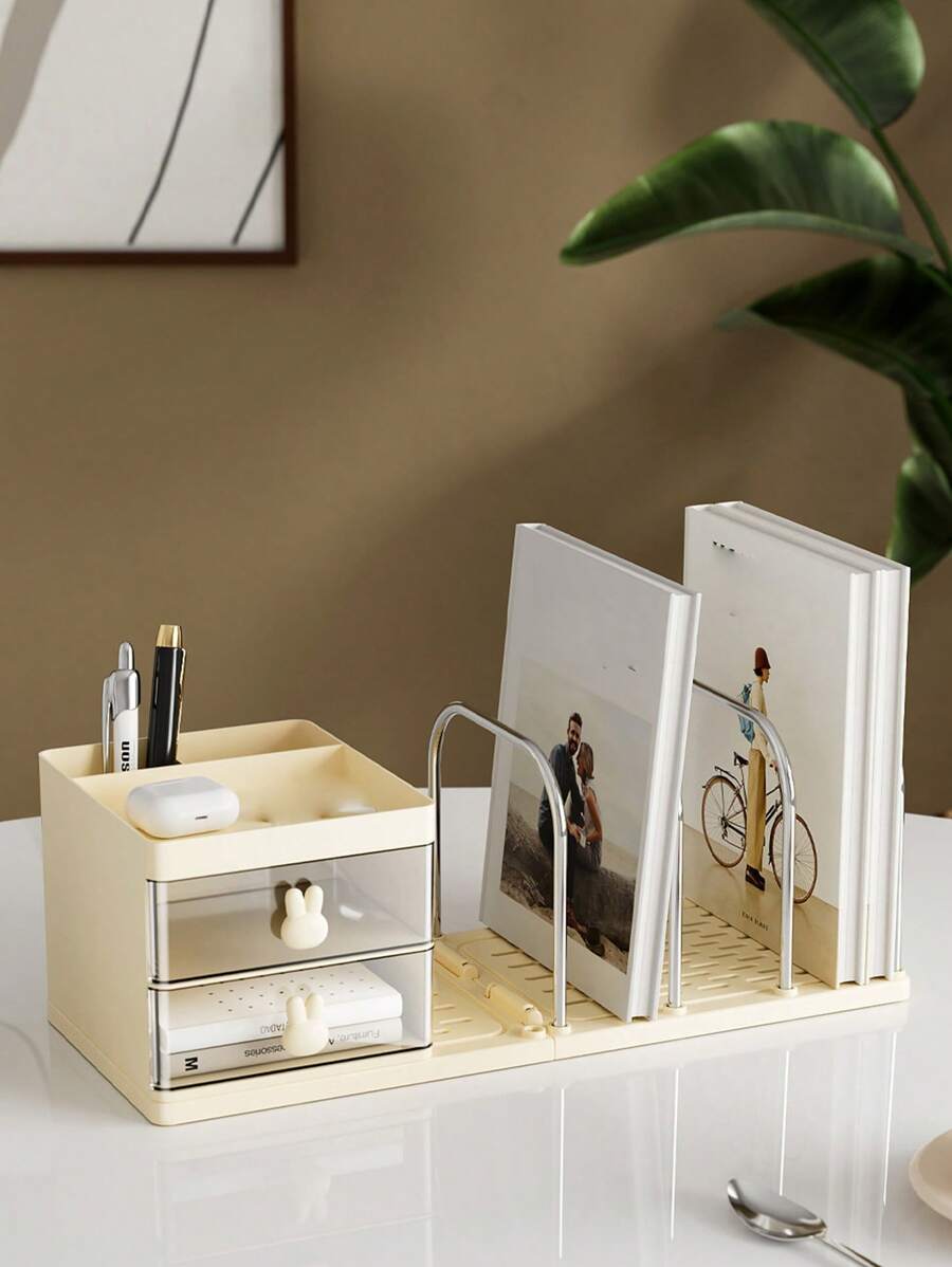 1pc Cute Rabbit Desk Organizer Rack With Drawer, Office Storage Bookshelf, Stationery Holder, Desktop File & Sundries Organizer - Multicolor - View 1