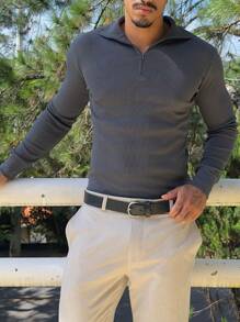 Cacharrel Zip Polo Neck Long Sleeve ITALIAN Classic - Dark Grey - View 4