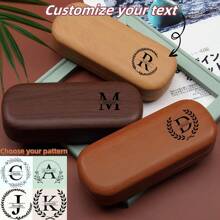 Customized Text, Name Glasses Case, Girly Wood Grain Anti-Pressure And Anti-Fall Leather Portable Literary Retro Student Men And Women Simple Glasses Case, Fashion Glasses Fashion Glasses Case - Multicolor - View 1