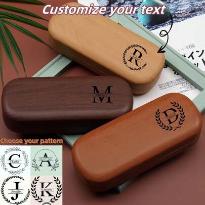 Customized Text, Name Glasses Case, Girly Wood Grain Anti-Pressure And Anti-Fall Leather Portable Literary Retro Student Men And Women Simple Glasses Case, Fashion Glasses Fashion Glasses Case, Personalized Gift
