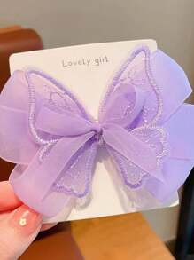 2pcs Girls' Mesh Butterfly Ribbon Hair Clips (Packaging Style Random) - Purple - View 2