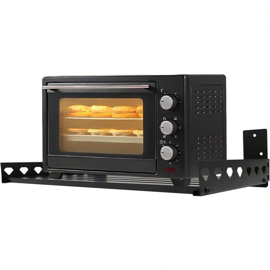 Microwave Oven Rack, 23.62"X13.78" Shelf For Microwave Wall Mount, Wall-Mounted Electric Oven Holder Shelf Kitchen Wall Pot Pan Rack Weight Bearing 110 Lbs For Electric Oven Microwave - Black - View 1