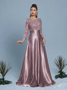 Đầm phù dâu thanh lịch mới của Mgiacy, đầm maxi tay lửng 3/4 thêu sequin, đầm dự tiệc trang trọng, đầm dạ hội, đầm khách dự đám cưới mùa xuân. - Bụi tím - Xem 2