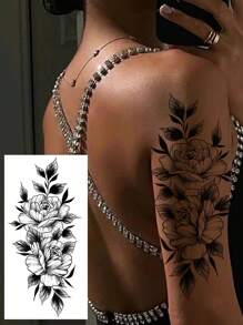 Set di 5 tatuaggi temporanei, con disegni di rose rosse e nere, piume e farfalle nere, impermeabili, adatti a braccia, gambe, cosce, petto, polpacci, caviglie e addome, sicuri, facili da usare e rimuovere, adatti sia per uomini che per donne