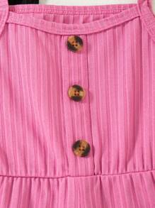 Conjunto de 3 piezas para niñas jóvenes: Camisola y shorts con estampado de flores en color liso acanalado - Rosa Fucsia - Ver 10