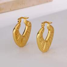 1 对/4 对复古金属几何光泽不对称图案心形设计耳钉女士款，百搭不锈钢