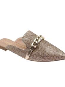 Sapatilha Feminina Mule com Glitter e Enfeite em Abs