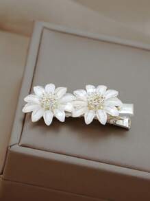 1 件珍珠发夹，时尚高端珍珠侧刘海夹，优雅女士发夹 - 白色 - 查看 4