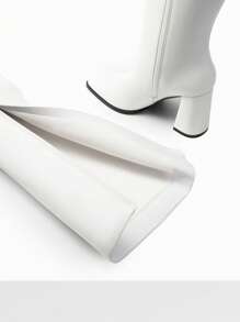 Women's Chunky Heel Go-Go Boots - Square Toe Knee High Side Zip Tall Boots For Casual, Retro, Party - trắng - Xem 9