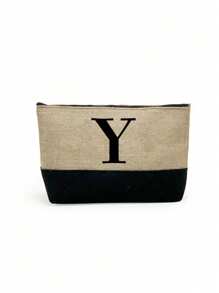 1pc Initials Printed Patchwork Women's Handbag, Makeup Bag, Teacher's Day Gift, Reusable Handbag, Women's Simple And Large Capacity Travel Makeup Bag, Multi-Functional Portable Women's Gift, Portable Leisure Storage Bag