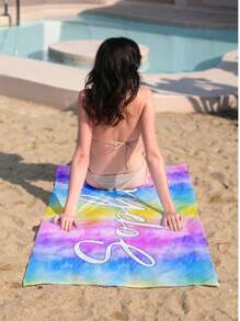 1pc Customized Text/Name Printed Microfiber Beach Towel, Quick Dry & Absorbent, Suitable For Sunbathing, Travel, Gym And Outdoor Activities. Multifunctional Lightweight Beach Towel, Essential Beach Accessory Summer Holiday Bathroom Decor, Multi-Functional, Durable, Ornamental, Reusable, Exquisite, Stylish, High-Quality, Colorful, Modern, Office, For Anniversaries, For Valentine's Day, For Mother's Day, For Birthdays, For Father's Day, For Graduation, For Weddings, For Housewarming Beach Essentials