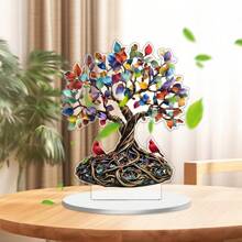 1 PC Charming Colored Tree North American Cardinals 2D Acrylic Desktop Decoration, Suitable For Home Decoration, Room Decoration, Office, Restaurant, Coffee Shop And Other Scenes As Desktop Art Decoration, Suitable As Holiday Gifts For Family And Friends.