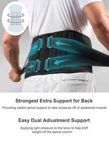 Adjustable Air Mesh Back Brace For Men & Women - Lumbar Support Belt With 6 Stays, Anti-Skid Design For Work & Daily Use Gym Accessories Lumbar Girdles - Black - View 5