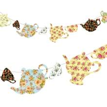 12 pièces/set, décoration vintage pour thé, bannière imprimée des deux côtés avec motif floral, bannière de découpe en papier en forme de théière assemblée pour la décoration de mariage, douche de mariée, anniversaire - Multicolore - Voir 8