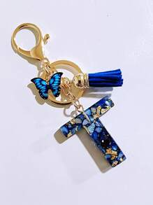 1pc Women's Beige Resin Letter Heart Shape Tassel Casual & Cute Style Keychain, Creative Decoration Gift For Friend Car Accessories Bag Charm Backpack For School Goth Y2k