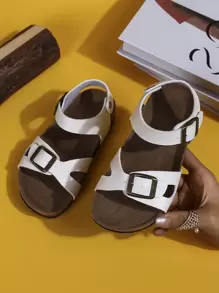 Chanclas blandas de corcho con hebilla plana para niños, sandalias casuales de estilo coreano personalizadas para uso en exteriores