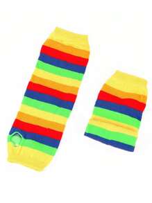 Children/Teens' Gothic/Y2K Style Rainbow Striped Fingerless Knit Arm Warmers, Wrist Cuffs, Suitable For 8-16 Years Old For Daily, Party, Holiday, Gift - Multicolor - View 7