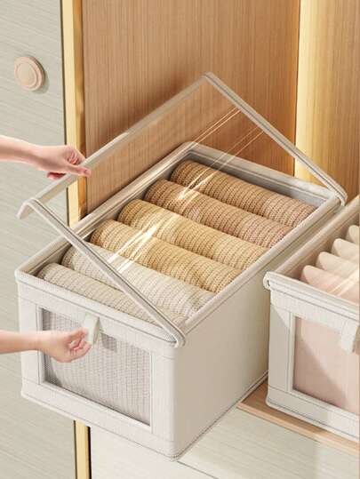 1pc Window Cover Storage Box With Lid, Home Clothing Dust-Proof Organizer Box, For Closet, Pants, Garments