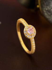 Stylever 1 Stück 925 Sterling Silber Ring mit pink rundem Mikro-Zirkonia für Frauen, Alltagsdekoration, Partyzubehör, hochwertige Damen-Schmuckgeschenkring