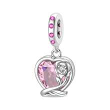 1 pieza Compañero permanente del amor, romántico rosa corazón de rosa de amor, lazo de amor, broche fijo, ramo de amor, gato y flor, cuentas de flor, colgante adecuado para pulsera de serpiente, collar, llavero, cuentas plateadas adecuadas para hacer joyería DIY, regalo de aniversario, Navidad, para chicas, pareja, regalo del Día de San Valentín