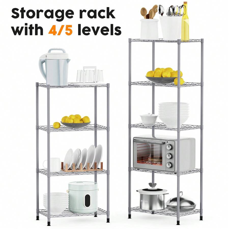 OYAJIA Heavy-Duty 5-Tier Adjustable Boltless Steel Wire Shelving Unit: Galvanized Metal Racks For Garage & Kitchen Storage, Silver Gray, With 66 Lb Capacity Per Shelf - Silver - View 1