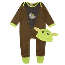 Star Wars The Mandalorian Baby Yoda Sleep Suit And Hat With 3D Ears| Grogu Baby Boys' Sleepsuit And Hat Set | Babies' Sleepsuits - Multicolor - View 1