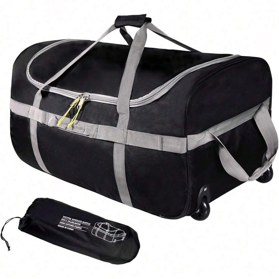 2025-New CampMax Travel Bag Wheels Large Foldable Travel Bag Wheels Black-120L - Black-120l - View 1