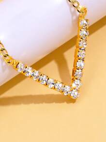 1 Pc Elegant V-Shaped Crystal Rhinestone Decor Clavicle Chain Necklace, Minimalist & Charming