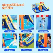 JOYLDIAS Inflatable Water Slide,Inflatable Castle,Water Park Bouncy House,Slide Bouncy Castle Playhouse With Splash Pool,Climbing Wall,Trampoline,Felt Ball Goal,Children's Outdoor Hoop Toss,550W Blower,Summer Gift For Boys And Girls - 美規B型插(110-127V) - 查看 5