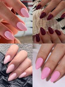 96pcs Almond Shaped Press-On Nails Set, Medium Length, Mixed Solid Colors, Glossy Finish - Fashion Women Nail Art