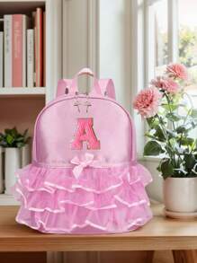 尼龙拉链封口，A-Z 26字母时尚蕾丝舞蹈包，芭蕾舞包，拉丁舞背包，适合日常使用，送给学生和同学的礼物，返校必备（拉链颜色随机） - 粉色 - 查看 3