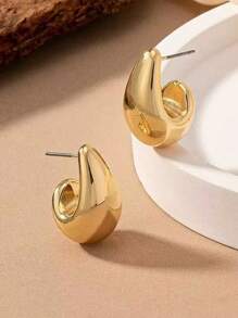 极简奢华泪珠设计时尚耳环，高端休闲优雅风格 - 金色簡約時尚水滴耳飾 - 查看 3