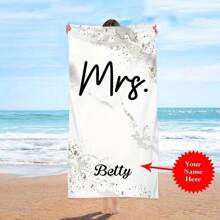 1pc Personalized Mr. & Mrs. Beach Towel - Modern Microfiber Rectangular Towel, Custom Name Printing, Lightweight Absorbent Knitted Fabric, Suitable For Weddings, Anniversaries, Birthdays And More Summer Holiday Bathroom Decor Travel Essentials Travel Accessories Beach Essentials