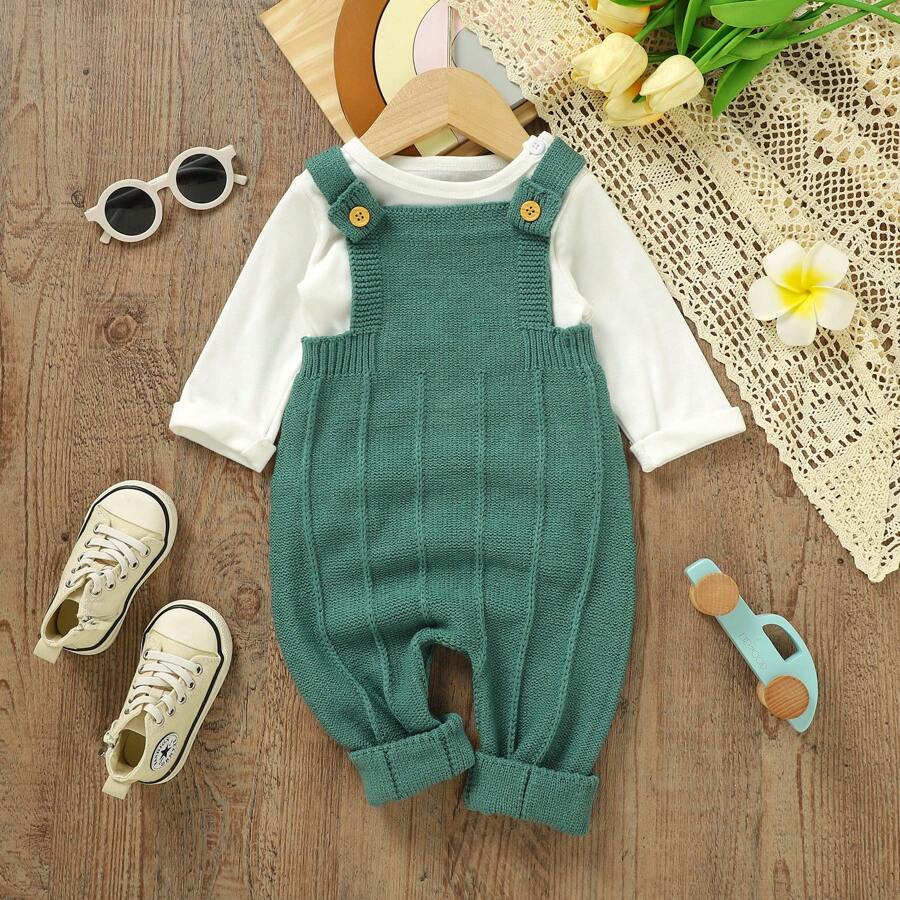 1pc Khaki Baby Romper, Minimalist One-Piece Jumpsuit With Suspender, Comfortable Overall For Baby Boys & Girls