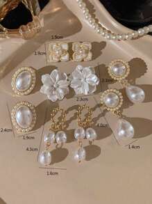 5pcs/Set Tassel Faux Pearl Flower Earrings Set, Elegant & Unique High-End Design Earrings Valentines,Mom,Mother,Mother's Day,Gift