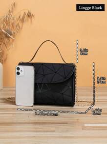 Fashionable Geometric Triangle Rhinestone Rhombus Shape Laser Holographic Small Square Bag With Flap Crossbody Chain Shoulder Bag, Large Capacity Evening Tote Bag, PU Leather Horizontal Elegant Women Handbag