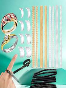 Ring Size Adjuster For Loose Rings, 12 Packs 4 Sizes Invisible Clear Silicone Ring Protector With Finger Size Measuring Tool, Ring Adjuster Tightener Spacer Fits Oversized Rings, Makes Ring Smaller Without Resizing - Multicolor - View 1