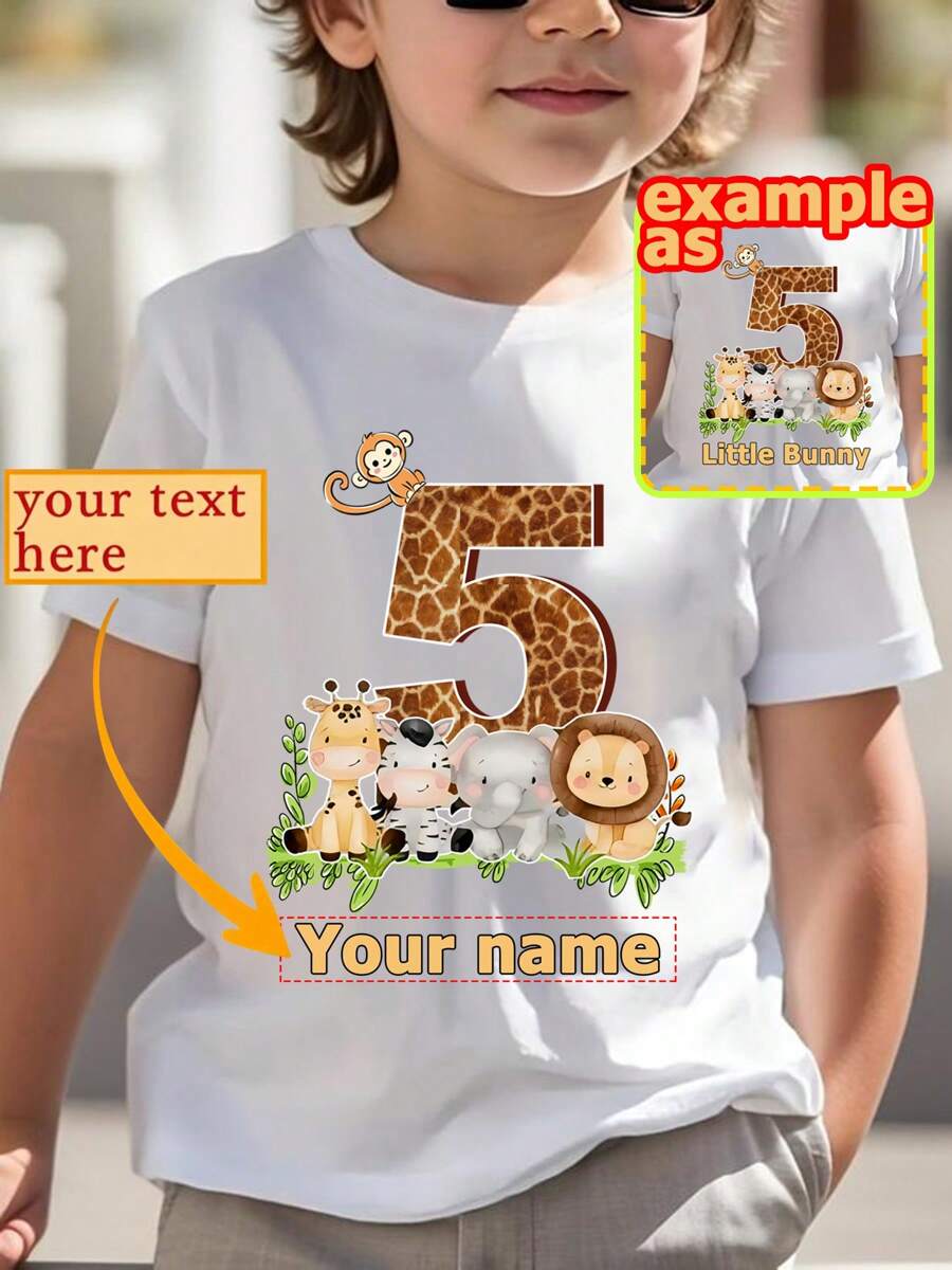 Spersonalizowany numer zwierzęcia, nadruk urodzinowy, modna dziecięca koszulka sportowa, chłopięca koszulka sportowa z krótkim rękawem, odzież dziecięca, szybka wysyłka