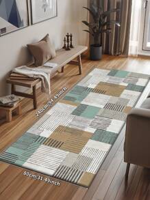 1 Pc Geometric Patchwork Style Carpet, Suitable For Hallway, Corridor, Bedroom, Living Room, Kitchen, 850g/M² 0.8cm Thick, Non-Slip, Washable, Home Decor All Season - Grey - View 6