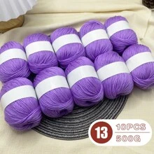 10 piezas Hilo de mezcla de seda de lujo [Aproximadamente 500g/10 Bolas por paquete] Hilo tejido suave y amigable con la piel de lana y cachemir - Adecuado para suéteres, bufandas, sombreros, mantas para bebés, cárdigans y chaquetas | Disponible en varios colores y multicolor