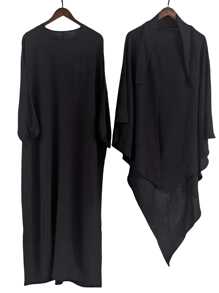 1 Set Solid Color Breathable Fabric Women Hijab And Muslim Abaya, Suitable For Women's Daily Wear For Dress - Black - View 15