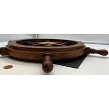 12'' Antique Vintage Nautical Wooden Steering Wheel Wall Decor - Round Ships Design For Maritime Themed Interiors - Default - View 6